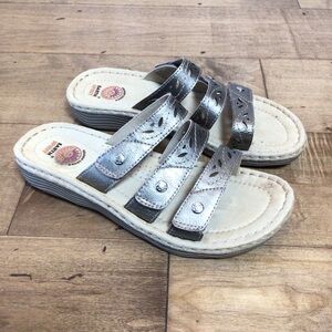 Earth Spirit Gelron Metallic 3 Strap Slide Sandals Womens Size 9 Wedge